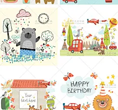 219卡通动物花朵可爱森系儿童插画手绘兔子童话背景矢量设计素材-淘宝网