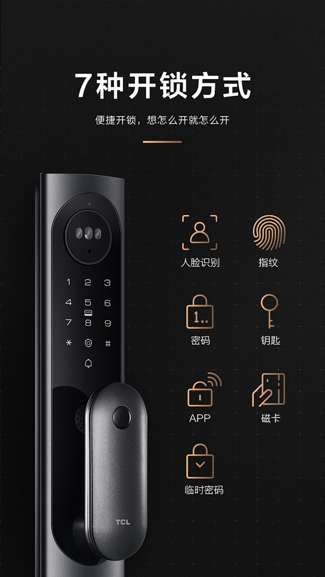 TCL人脸识别智能锁电子锁指纹门锁防盗锁...