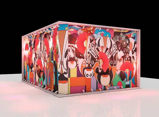 中国风京剧脸谱主题橱窗美陈