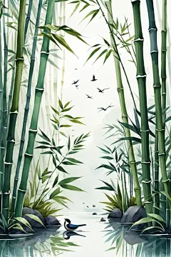 传统清新中国风竹子竹林自然风景插画