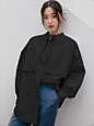 Solid Button Front Drop Shoulder Shirt : Color: BlackStyle: CasualComposition: CottonMaterial: FabricFabric: Non-StretchLength: LongSleeve Length: Long SleeveSheer: NoFit Type: OversizedPattern Type: PlainType: ShirtPlacket: Single BreastedNeckline: Stand