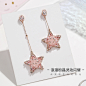 S925银针耳环女2019新款潮气质人造水晶耳饰时尚不对称五角星耳坠-tmall.com天猫