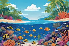 小鱼珊瑚海水小鱼海洋插画图片