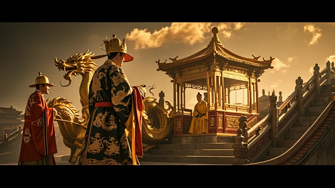 古代皇帝坐着龙辇出行，真人实拍，侧面 (1)-花瓣网