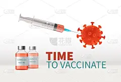 接种疫苗的时间。注射器剂量、冠状病毒分子和药瓶、Covid-19疫苗医学海报、免疫预防疾病、药理学载