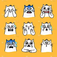 惊讶的猫。卡通猫的创意表情，惊奇的宠物的图形图像