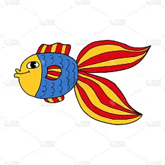 疯狂的热带鱼。五颜六色可爱的卡通涂鸦海洋动物。手绘水族鱼