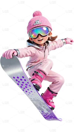 人物系列软3D透视感人物大幅动作滑雪元素