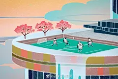#我为家乡画海报# 插画师Feifei Ruan城市插画海报设计作品，运用大胆新奇的配色，东方元素与西方英伦风巧妙结合。#LOGO设计集# ​​​​