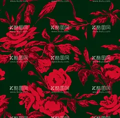 红花枝  - 源文件下载【酷图网】印花,矢量,手绘,红花,花枝,
