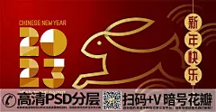 qq282753422023兔年中国红线条兔子春节喜庆迎新年海报 (2)