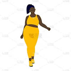 黑发的非洲女孩。扎着马尾辫的黑人年轻女子。孤立在白色的。健康的生活方式。体育和休闲。穿着黄色运动服走