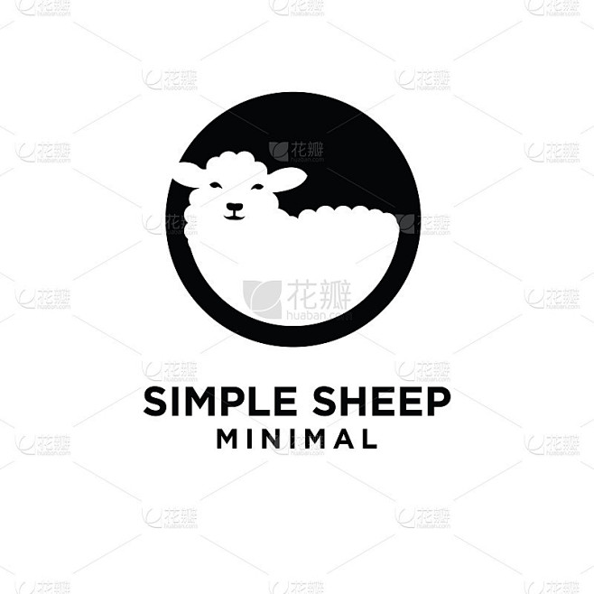 简单的最小黑色农场羊头图标上的环形图标矢量插图孤立的背景设计