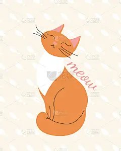 黄猫踢和喵喵在米色背景鱼。矢量插图。动物,壁纸、打印。