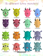 有趣的怪物集合 Funny monsters collection 平面设计 PNG免扣素材