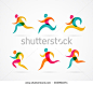 Running marathon colorful people icons and symbols
