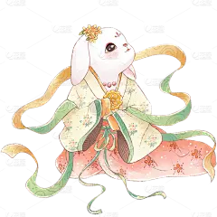 中秋节通用古风拟人兔子嫦娥套系贴纸元素素材