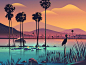 Road trip - Paddy fields and Lotus Pond moody road tamilnadu india colorful sunset landscape illustration palm paddy fields lotus pond roadtrip