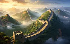 草地建筑长城建筑壁纸素材图片