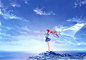 Anime 4673x3249 anime anime girls redhead long hair sky clouds school uniform Deep Blue Sky & Pure White Wings
