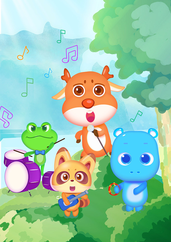 萌萌乐队在森林中进行一场音乐会,清新可爱的小动物们,演奏出动听的