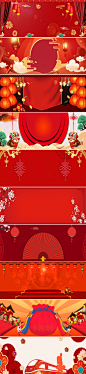 中式喜庆红色猪年春节海报banner背景