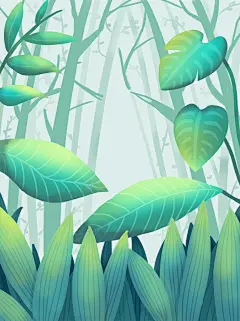手绘树林植物叶子踏青风景插画