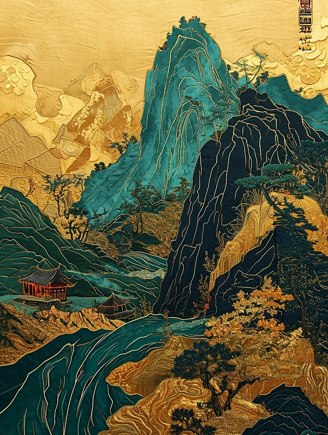 鎏金山水画海报-花瓣网