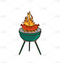 香肠,燃烧的火炬,户外,热,图像,矢量,分离着色,烧烤,烹调,燃烧