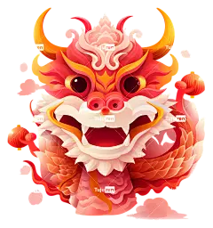 中国新年-红发粉红龙手持玫瑰