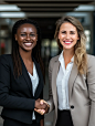 canadian businesswoman shaking hands with kenyan businesswoman. Friendly. Smiling. Professional photography. HD. 8K. Bright lights. --ar 3:4 --v 5.2