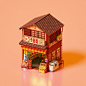 艺术家uevoxel创作了一组像素风3D日式小店，细节处理的非常棒