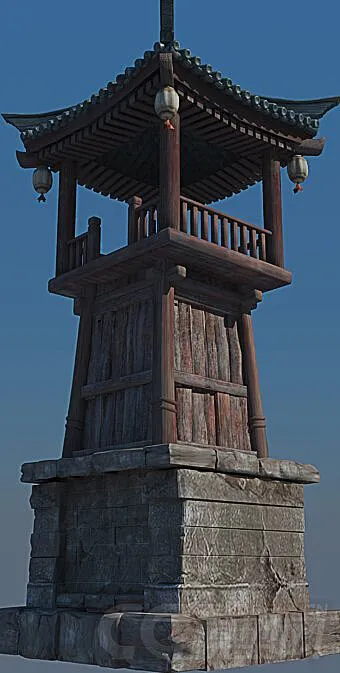 动画古代场景静帧渲染哨塔 塔楼 角楼 哨所 塔防-自然场景-场景-草稿-CG模型网-花瓣网