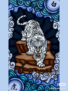 艺术绘画中国风插画 古代四大神兽 可爱小仙人儿童萝莉 金粉 岩之四灵