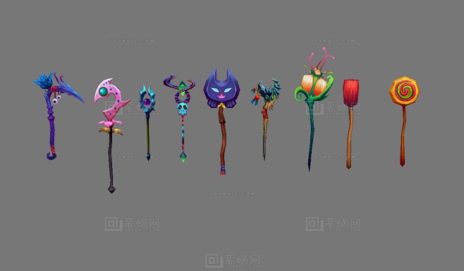 一堆法杖，魔杖，短杖 - 武器模型 蛮蜗网