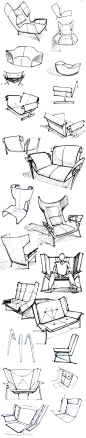 sketches of the Deca Lounge Chair by Larry Parker: