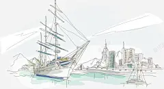 手绘轮船海岸高清素材 免费下载 页面网页 平面电商 创意素材 png素材
