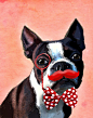 Boston Terrier Red Moustache 14x11 Art Print Giclee Print Acrylic Painting Illustration wall art wall decor pug french bulldog dog picture