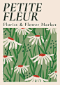 复古花卉海报矢量模板小清新植物插图雏菊花卉淡雅底纹eps