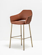 High leather stool with armrests with back VIC 648 by PEDRALI