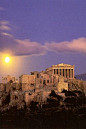 #雅典，一个神圣的城市，一个惊人的观点在日落。