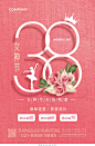 粉剪影数字创意38女神节女王节促销妇女节海报节日设计模板