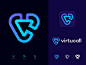 Virtucall Logo Concept telecom connection arrow virtual call gradient triangle waves play icon letter v online cursor telephone telephony ip identity branding logo for sale unused