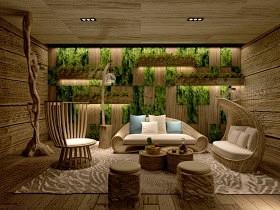 室内休闲场景绿植墙沙发组合3d模型下载