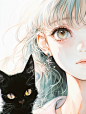 独处未必孤独，喜欢就是自由 #女孩和她的猫 #治愈系插画 #灵感 #头像 #手机壁纸 #今日份今日发 #好好生活皆如所愿 #猫咪和女孩 - 小红书