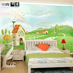 空间元素儿童卧室书房背景墙 田园卡通大型壁画壁纸墙纸家装特价-tmall.com天猫