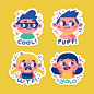 Hand drawn funny stickers with faces pack Premium Vector