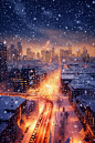 冬季都市风景雪景下的城市摄影图片