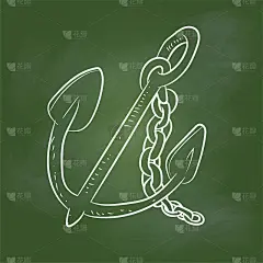 手绘锚卡通在绿色板-矢量插图