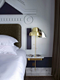 Architectural headboard, Henrietta Hotel, London, Dorothée Melichzon design. Karol Balas photo.